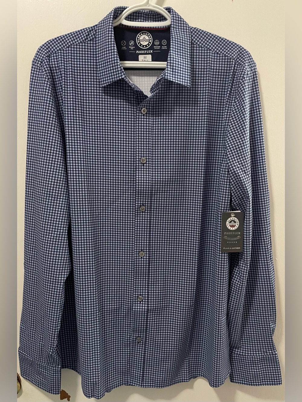 Flag & Anthem Mens Blue Black Long Sleeve Button Up Plaid Shirt Size Medium Tall